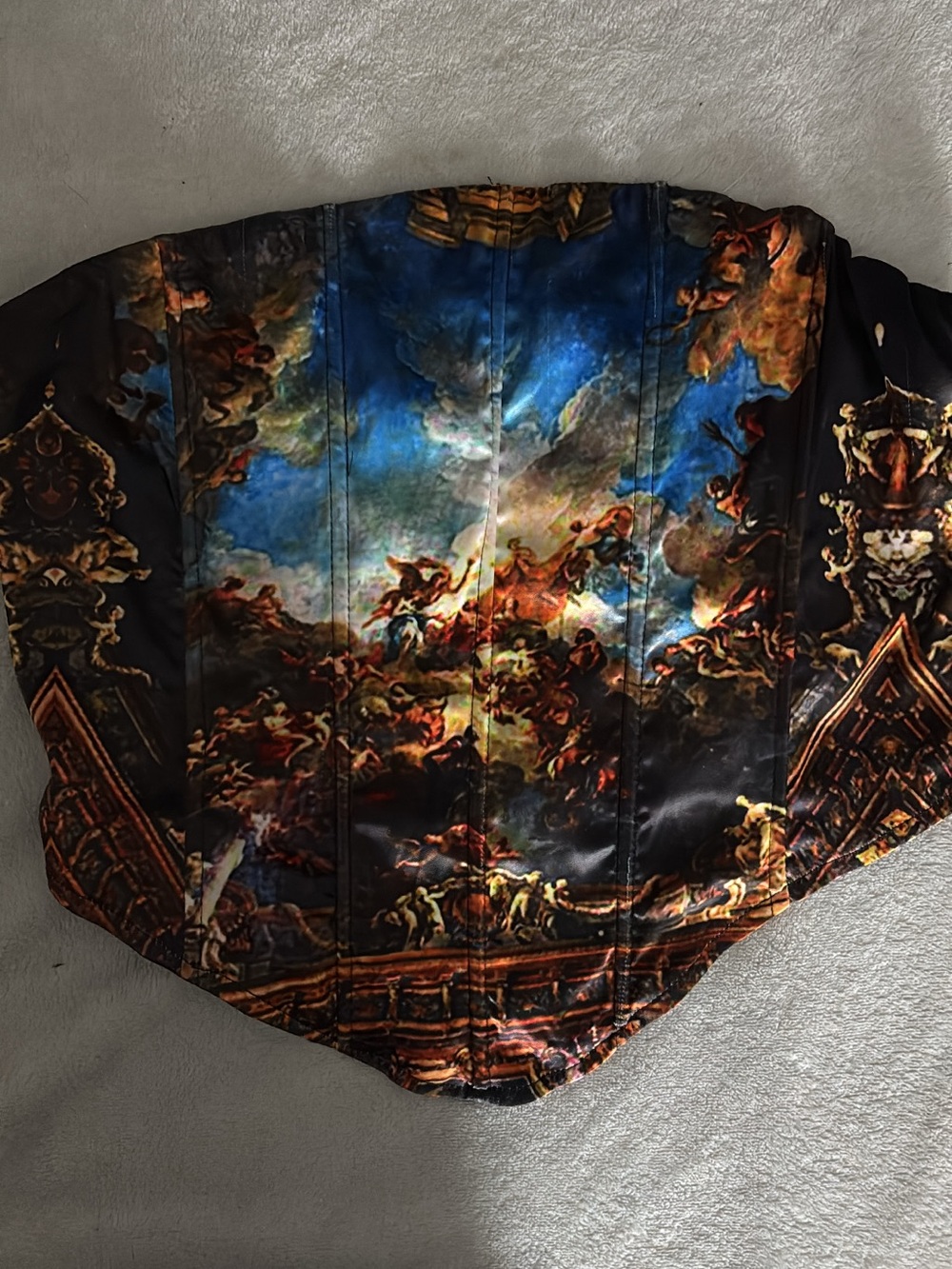 AKIRA Baroque Printed Corset Top in Blue, Black and Gold
